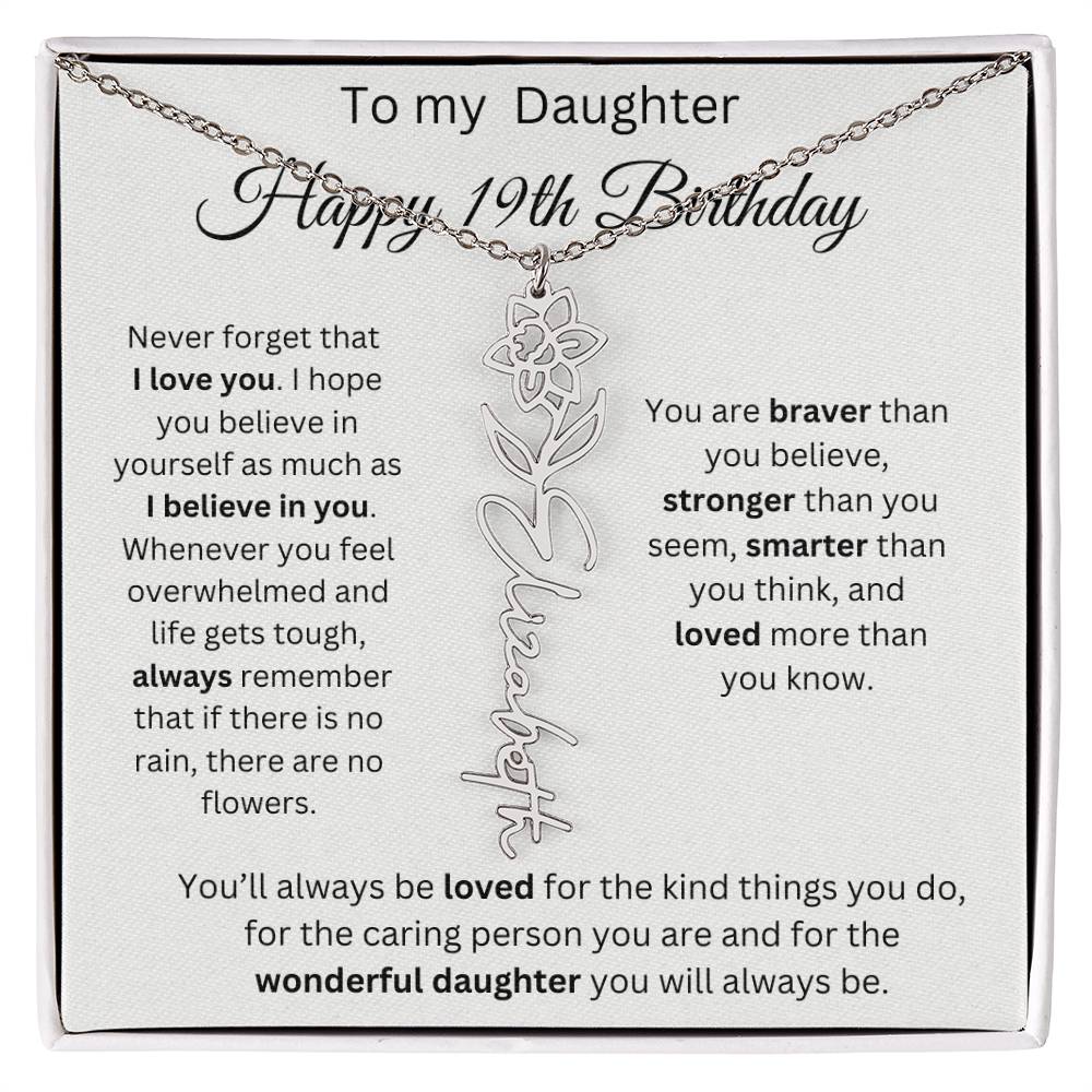To My Daughter | Happy 19th Birthday | Flower Name Necklace