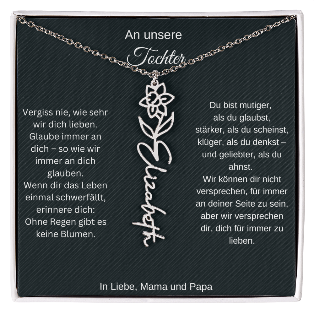 Geburtsblume Namenskette Tochter personalisierte Gravur Kette Geschenk