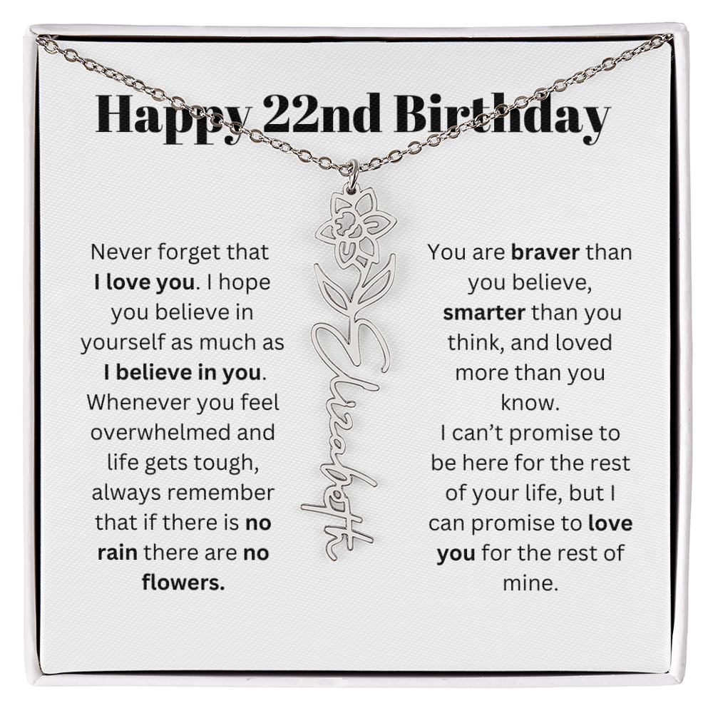 22nd Personalized Birthday Gift for Her - Flower Name Necklace