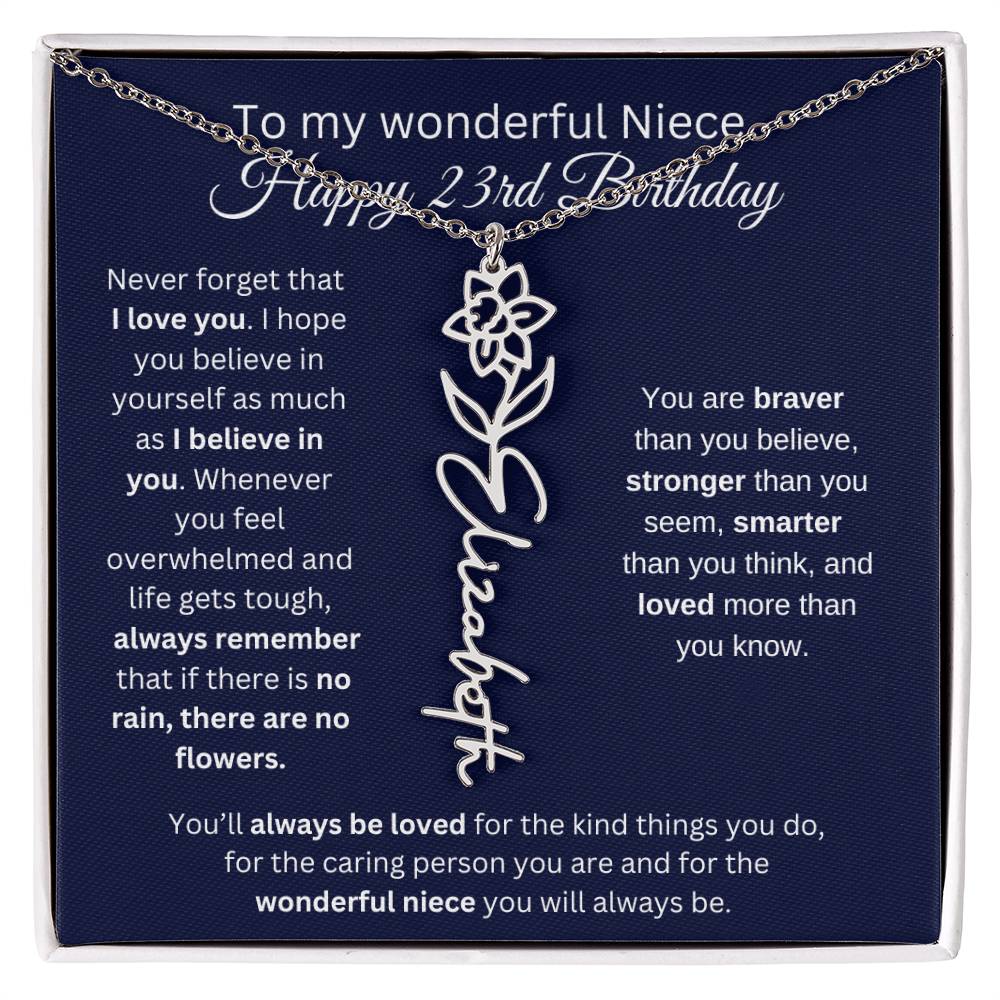To My Wonderful Niece | Happy 23rd Birthday | Flower Name Necklace