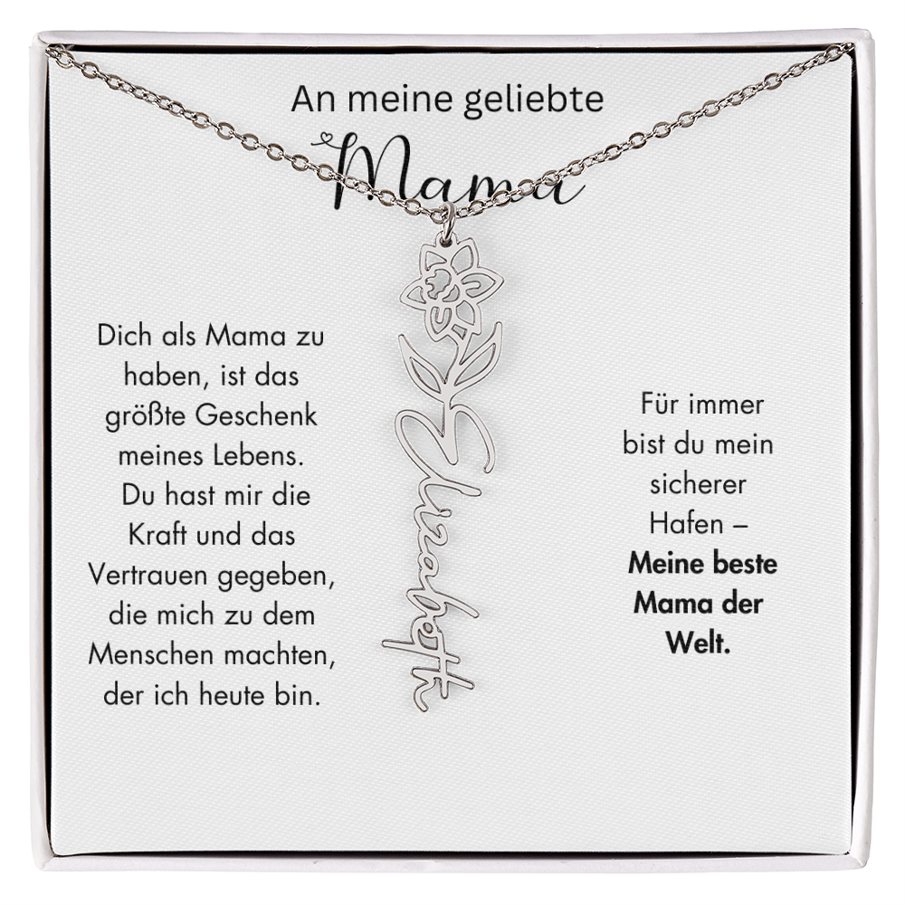 Personalisierte Namenskette mit Geburtsblume für Mama