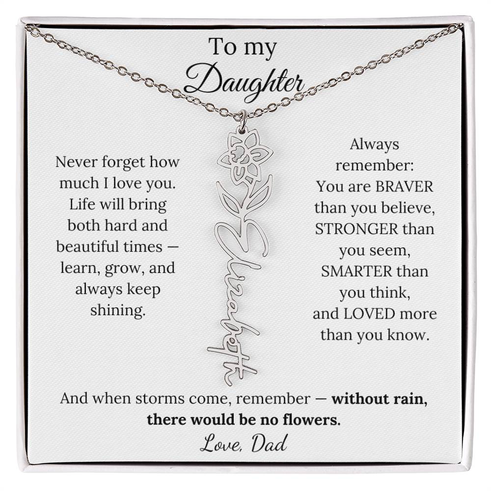 Personalized Jewelry Gift To My Daughter Birth Flower Name Necklace From Dad