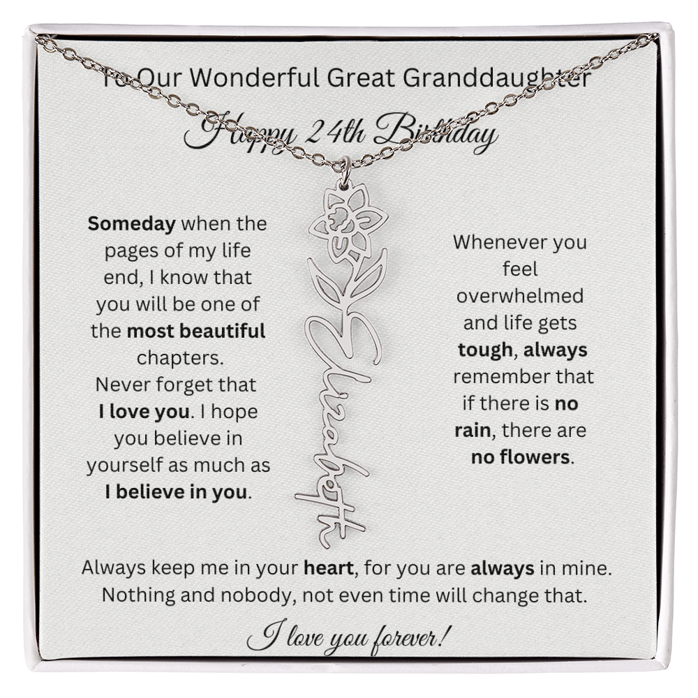 Birthflower Name Necklace To My Great Granddaughter's 24th Birthday
