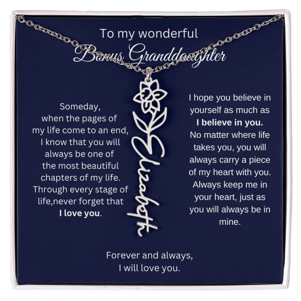 To My Bonus Granddaughter Jewelry Gift - Birth Flower Name Necklace