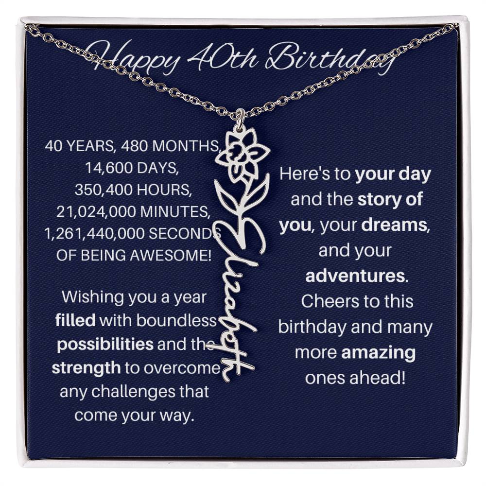 40th Birthday Birth Flower Necklace
