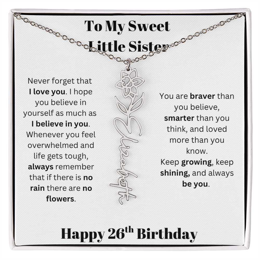 To My Sweet Little Sister | Happy 26th Birthday | Flower Name Necklace