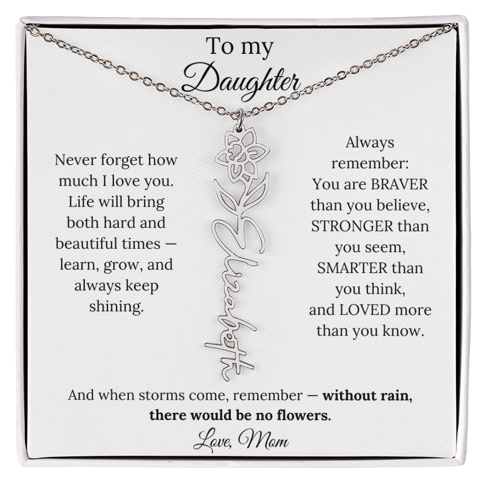 Personalized Jewelry Gift To My Daughter Birth Flower Name Necklace From Mom