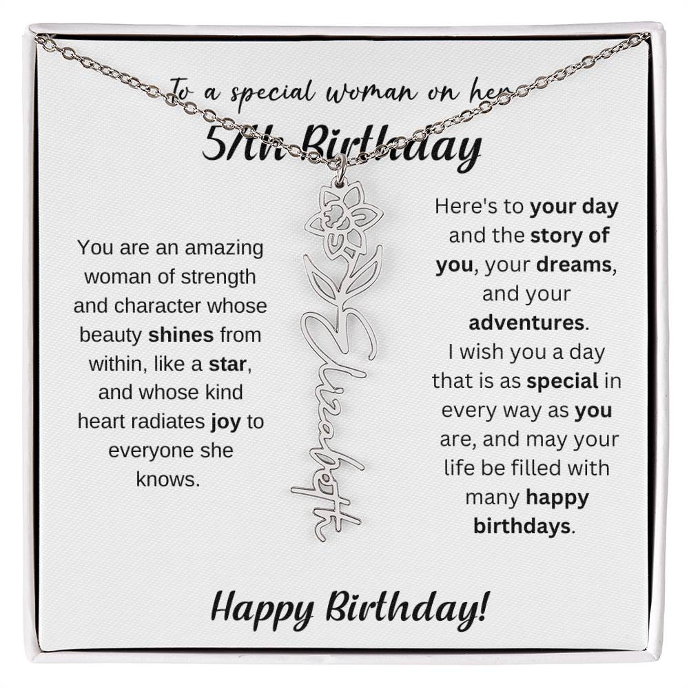 57th Birthday Gift Birthflower Necklace