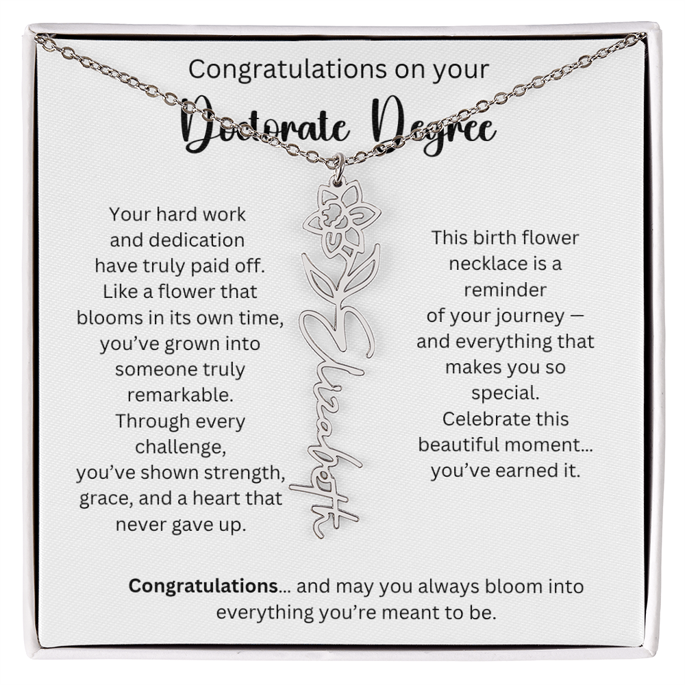 Personalized Doctorate Graduation Gift - Birth Flower Name Necklace