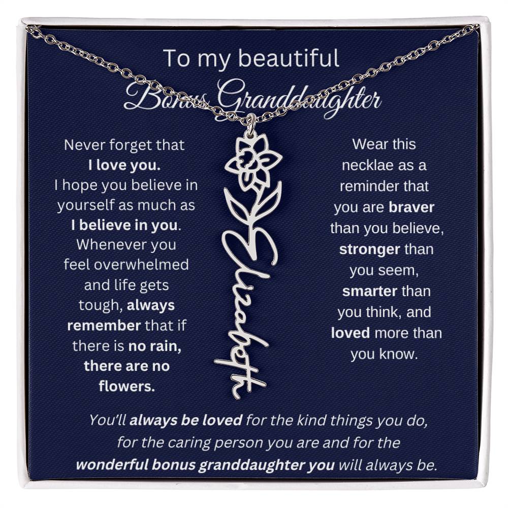 To My Beautiful Bonus Granddaughter | Never Forget That I Love You | Flower Name Necklace