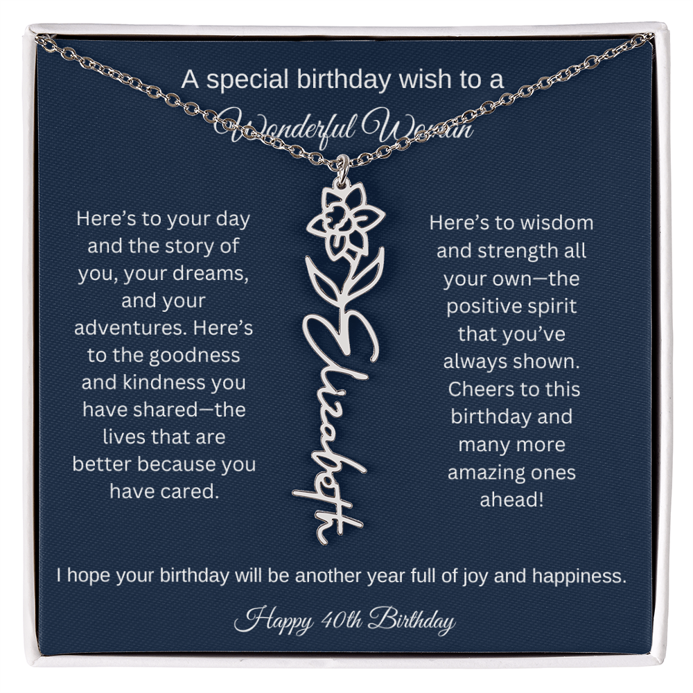 40th Birthday Gift Idea - Flower Name Necklace