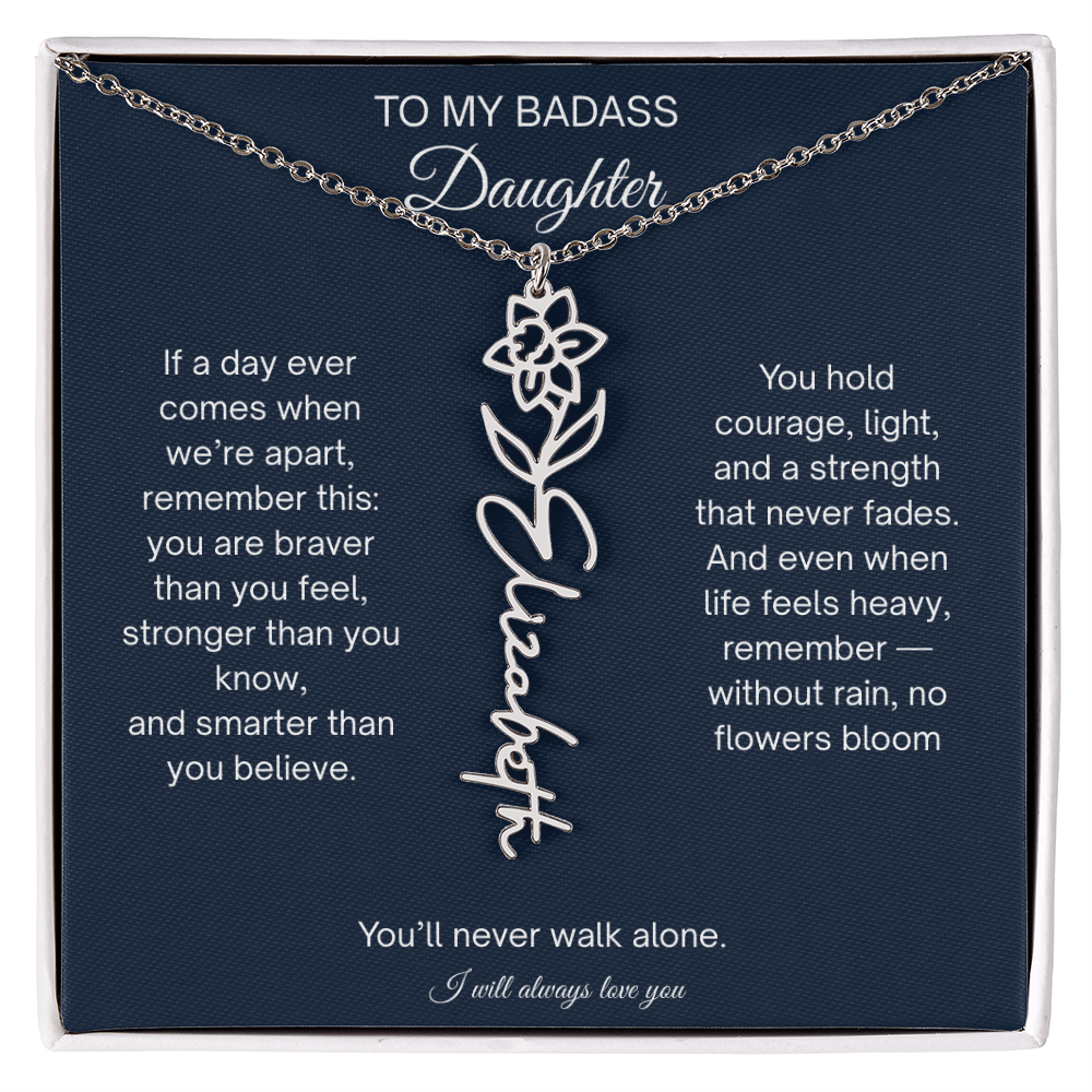 Badass Daughter Flower Name Necklace