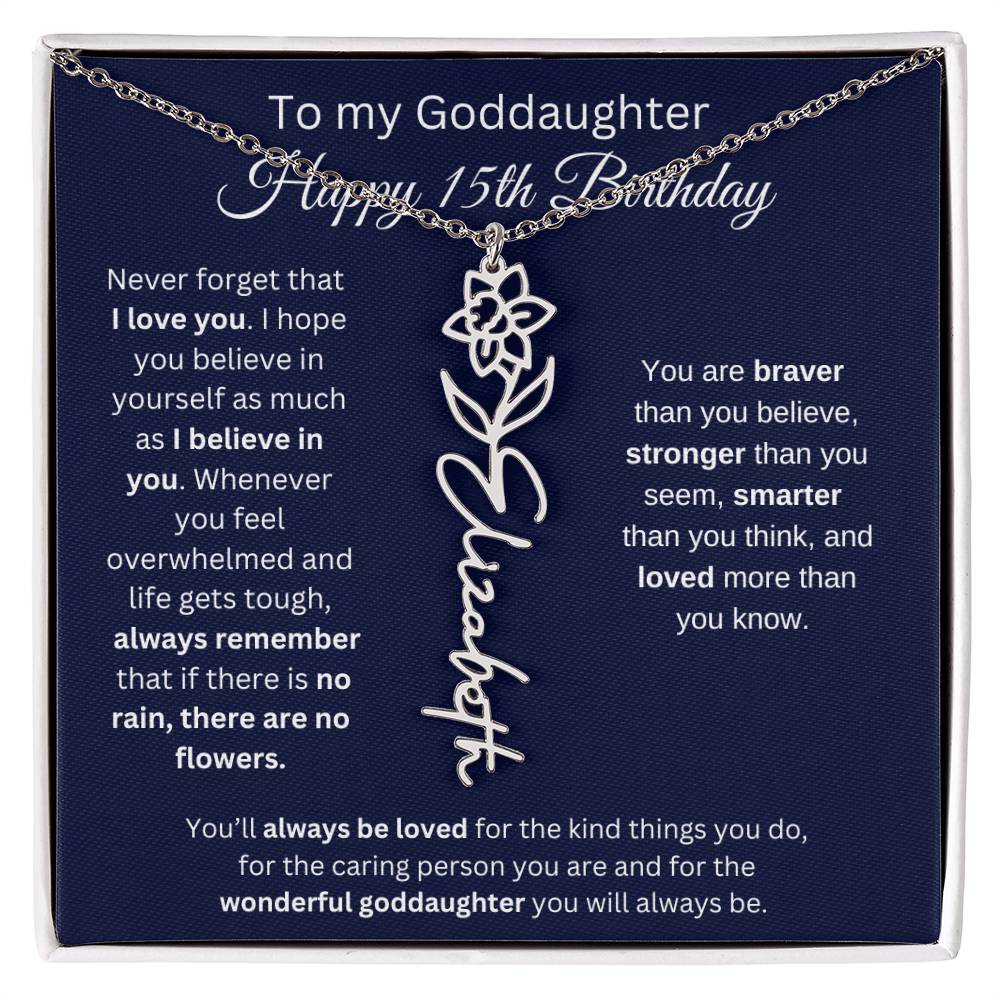 To My Goddaughter - Happy 15th Birthday - Flower Name Necklace