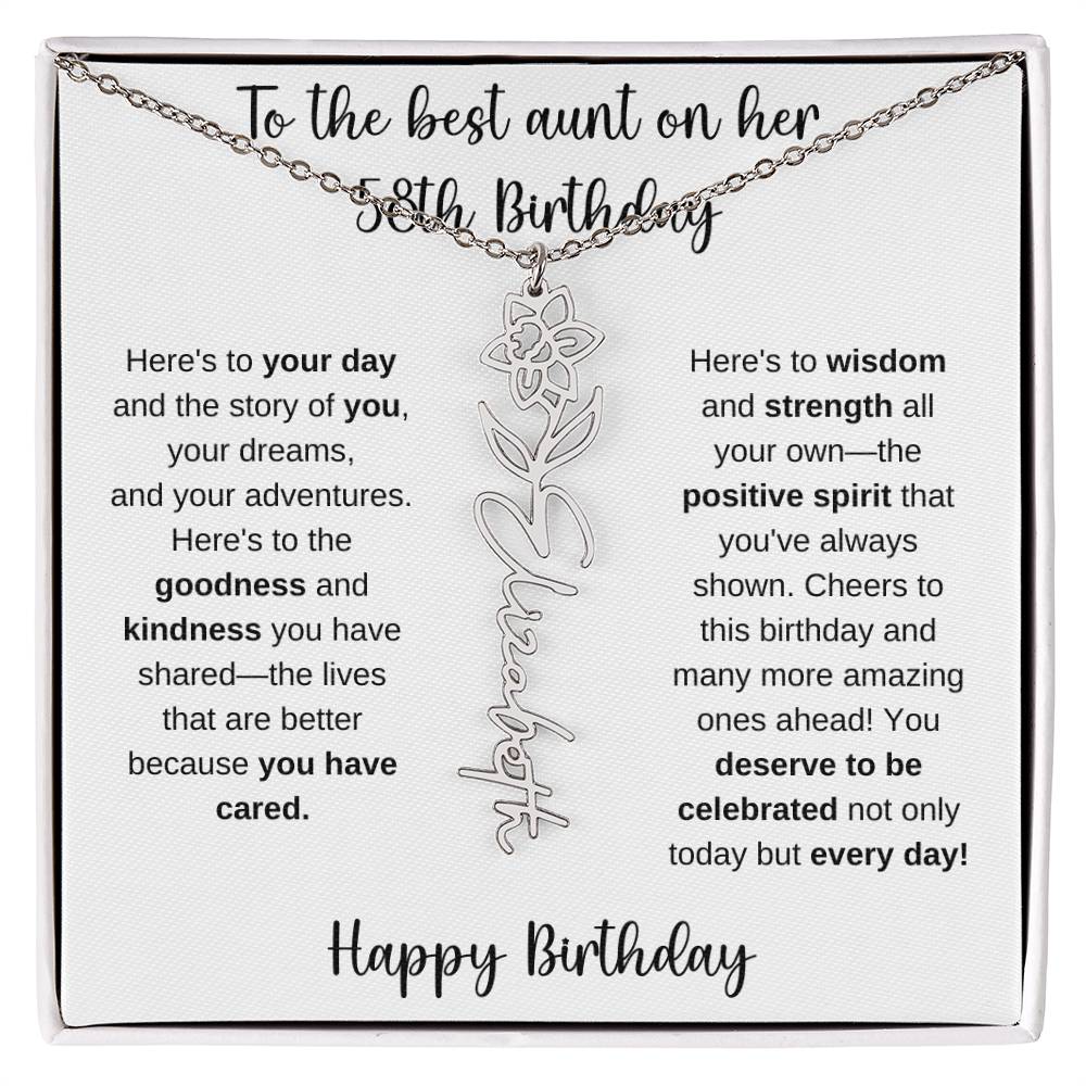To The Best Aunt - Happy 58th Birthday | Flower Name Necklace