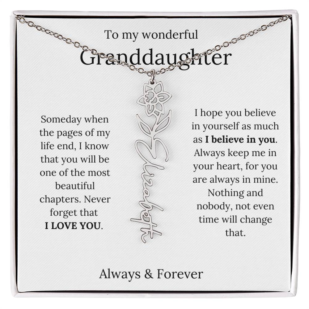 Granddaughter Personalized Keepsake Birth Flower Name Necklace