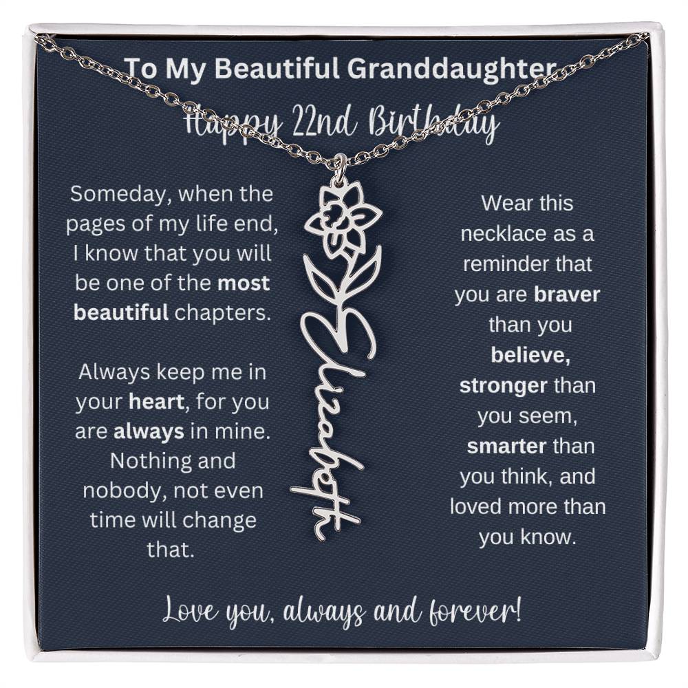 22nd Birthday Gift For Granddaughter | Personalized Birth Flower Name Necklace