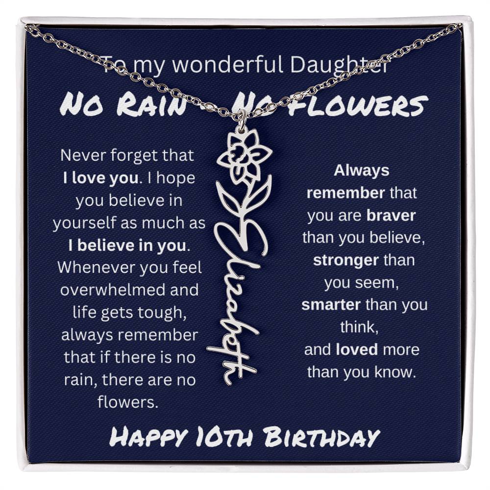 No Rain - No Flower | Happy 10th Birthday | Flower Name Necklace