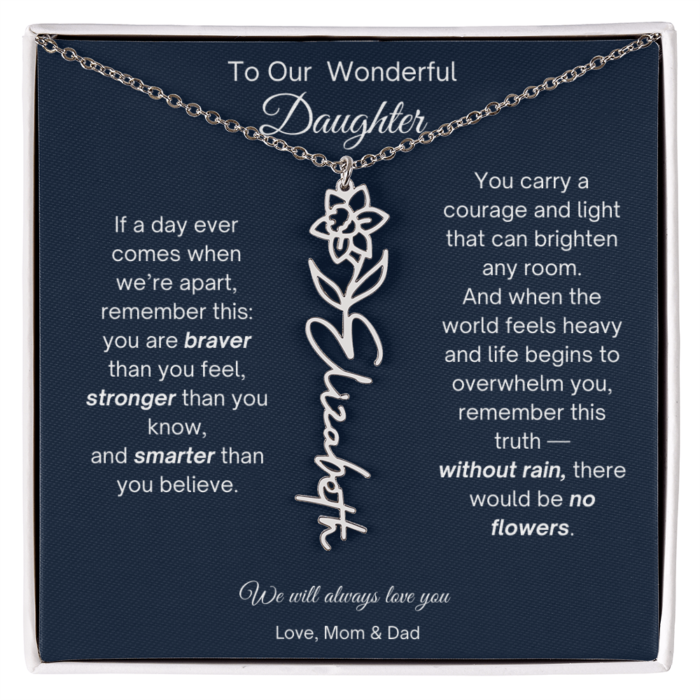 Daughter Necklace from Parents - Birth Flower Name Necklace