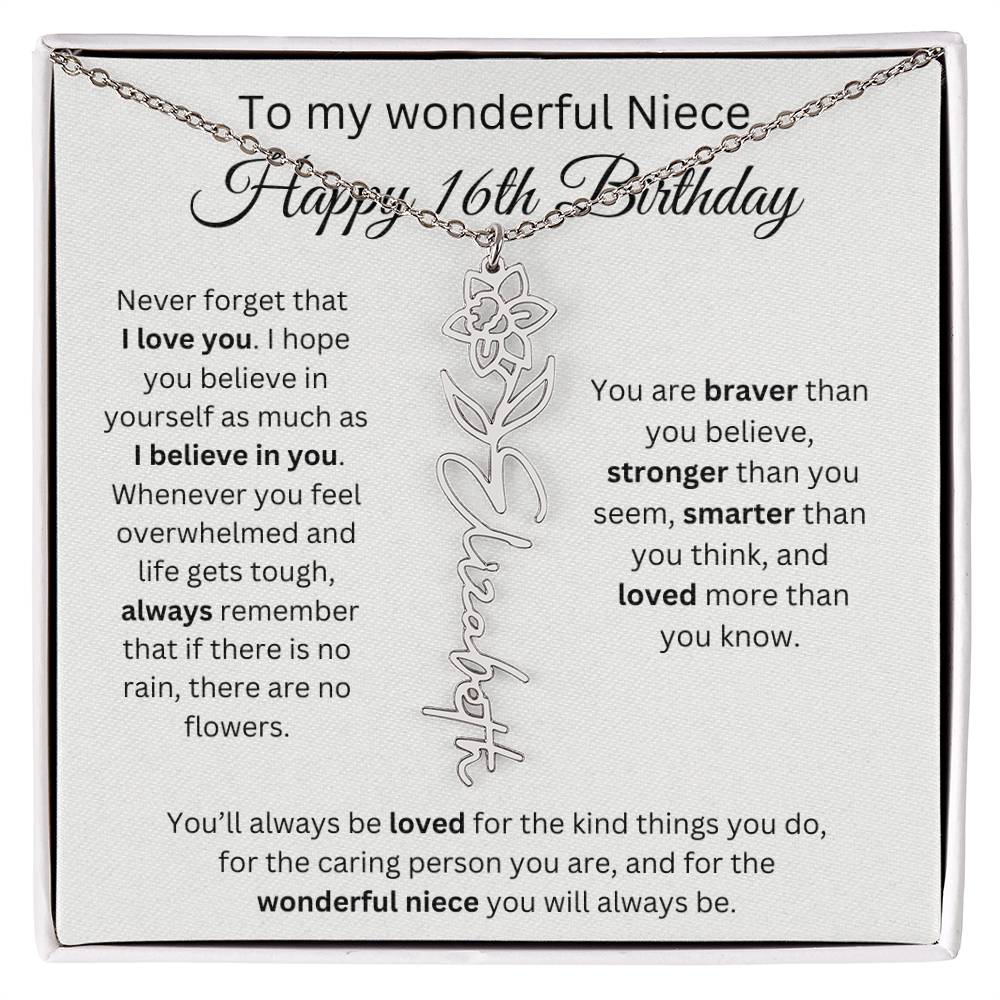 To My Wonderful Niece Happy 16th Birthday - Flower Name Necklace