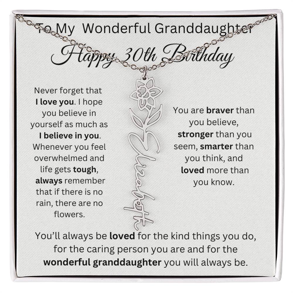 To My Wonderful Granddaughter - Happy 30th Birthday - Flower Name Necklace