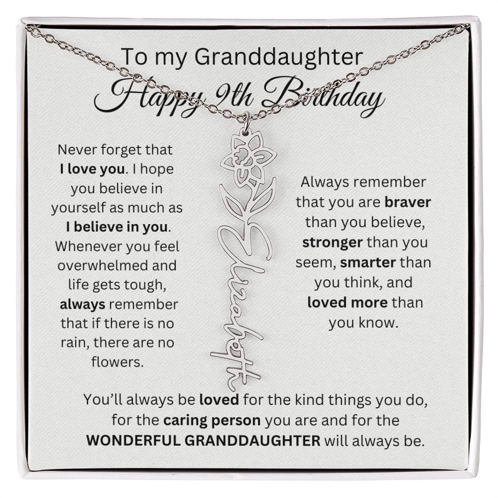 To My Granddaughter | Happy 9th Birthday | Flower Name Necklace
