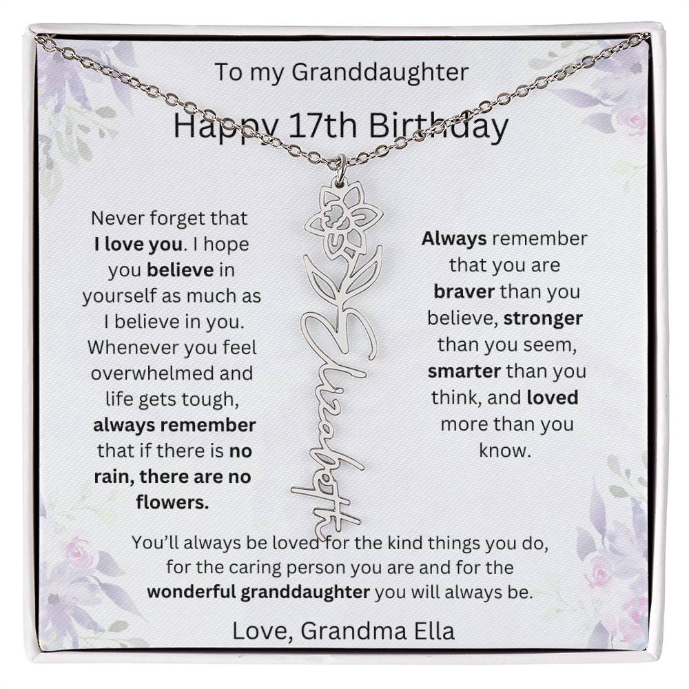 To My Granddaughter - Happy 17th Birthday | Flower Name Necklace