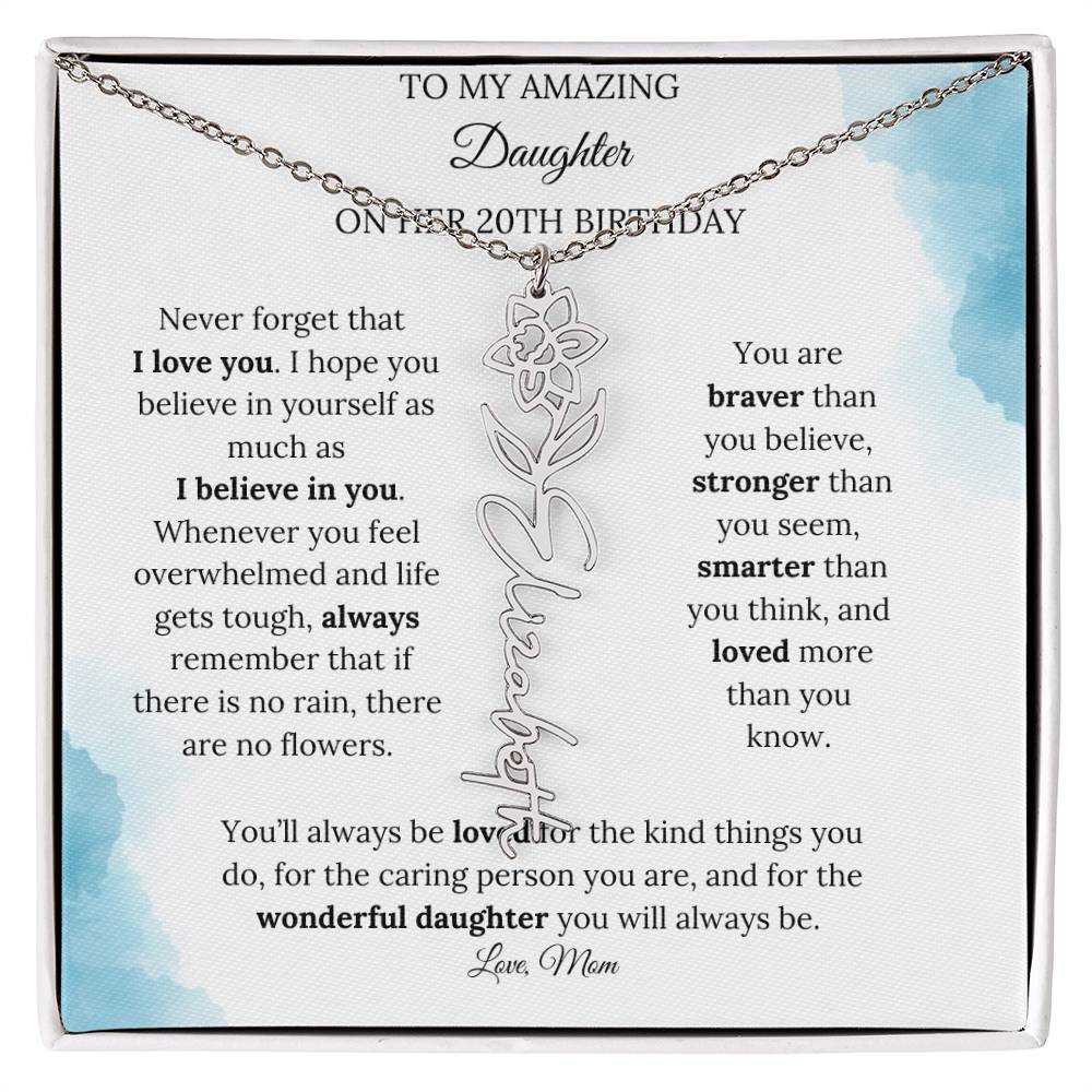 Birth Month Flower Name Necklace for My Daughter's 20th Birthday