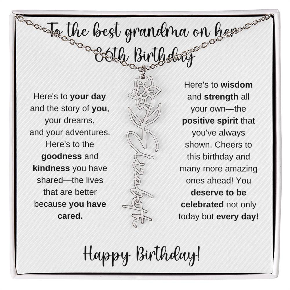 To The Best Grandma - Happy 86th Birthday | Flower Name Necklace