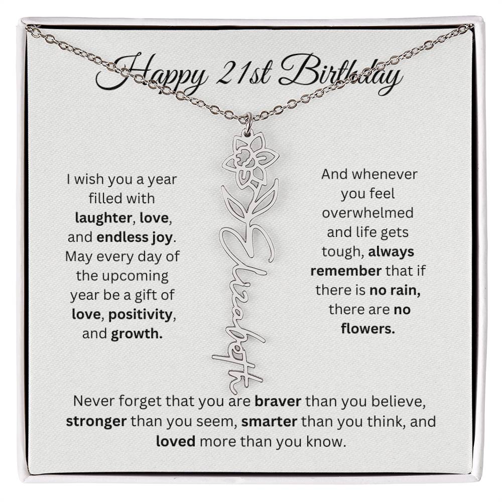Happy 21st Birthday - Flower Name Necklace