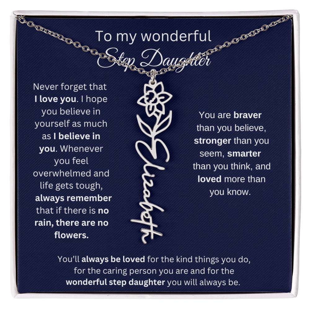 To My  Bonus Daughter Birthmonth Flower Necklace 4