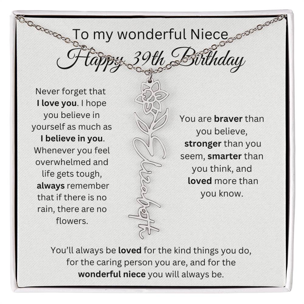 To My Wonderful Niece Happy 39th Birthday - Flower Name Necklace