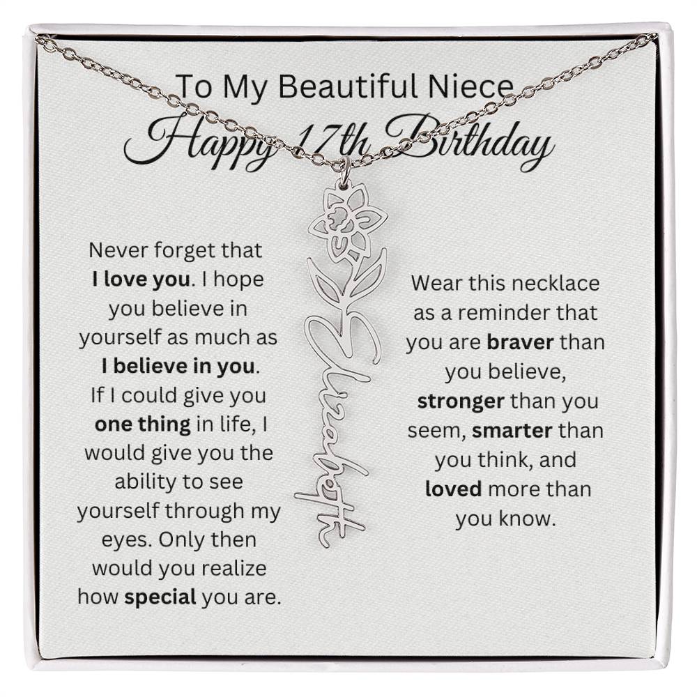 To My Beautiful Niece Happy 17th Birthday - Flower Name Necklace