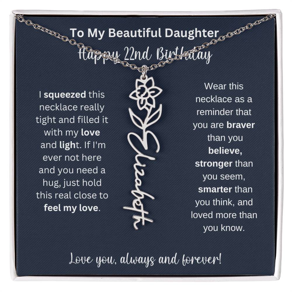 22nd Birthday Gift For My Beautiful Daughter | Personalized Flower Name Necklace