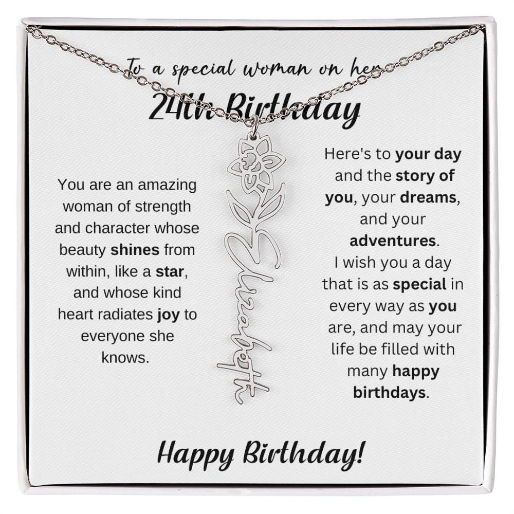 24th Birthday Gift Birthflower Necklace