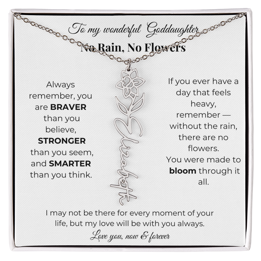 Birth Flower Necklace for Goddaughter with Message Card