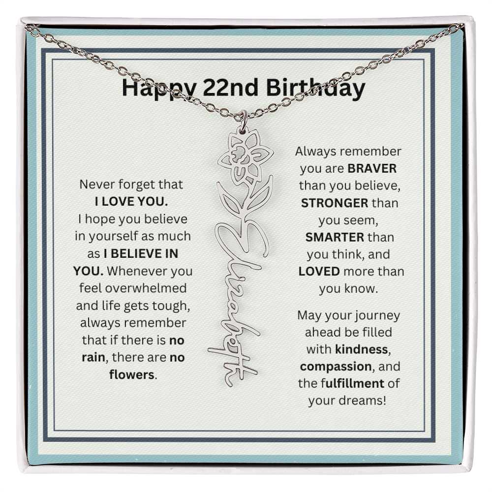 22nd Personalized Birthday Gift - Flower Name Necklace
