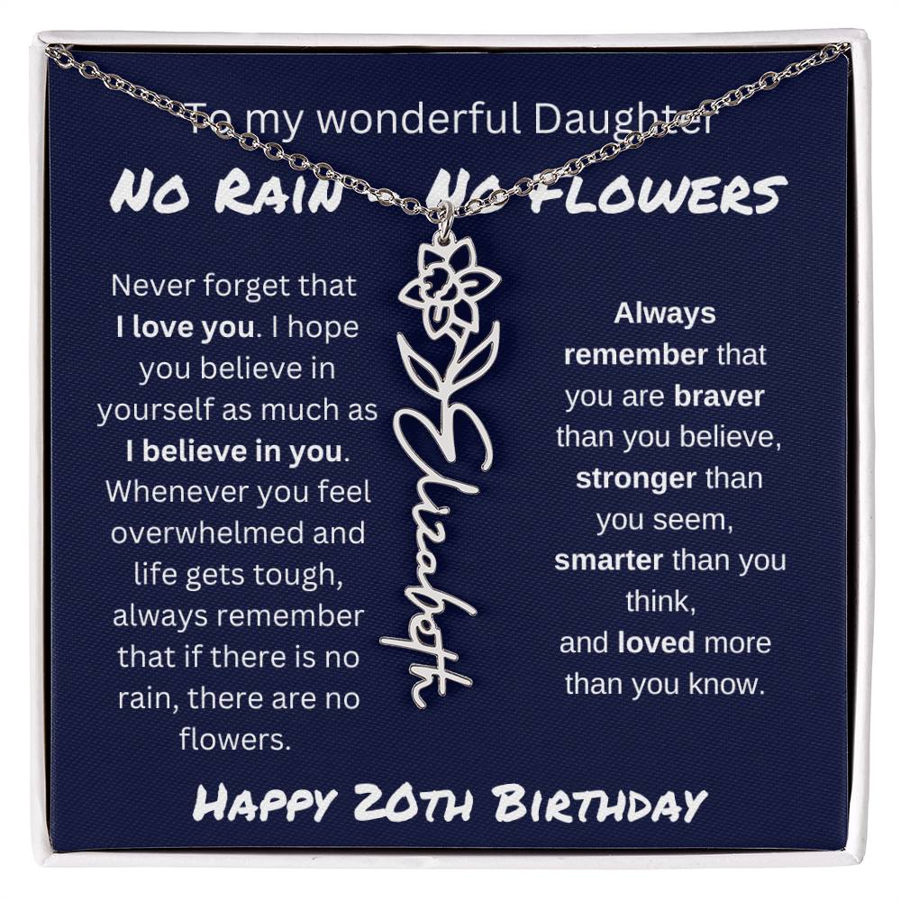 No Rain - No Flower | Happy 20th Birthday | Flower Name Necklace