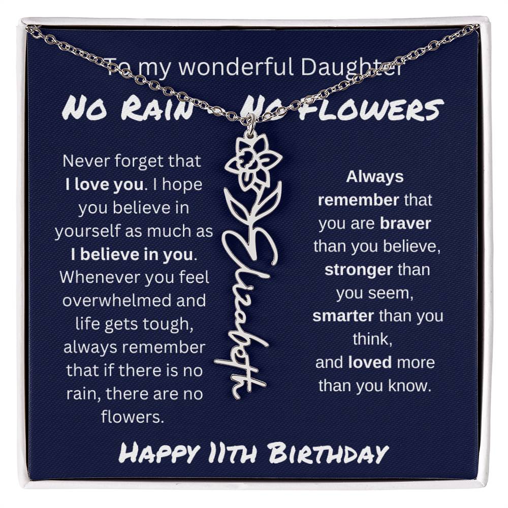 No Rain - No Flower | Happy 11th Birthday | Flower Name Necklace