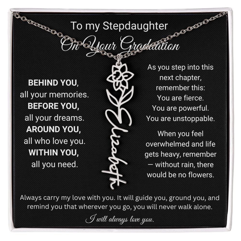 To My Stepdaughter On Your Graduation | You'll Never Walk Alone | Flower Name Necklace
