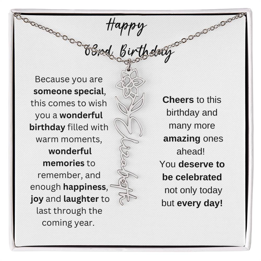Happy 63rd Birthday - Flower Name Necklace