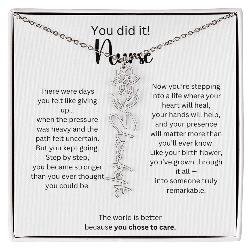 Meaningful Nurse Graduation Gift - Birth Flower Name Necklace