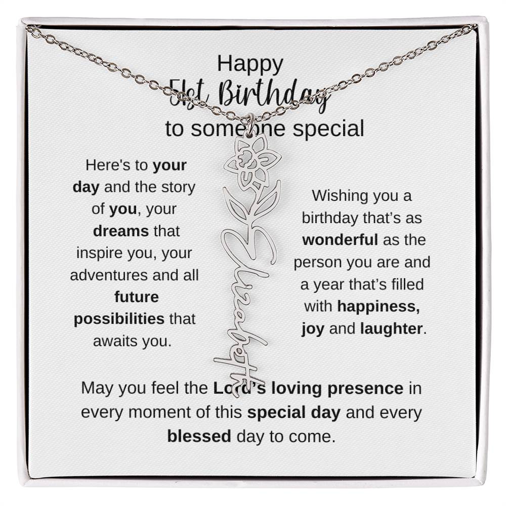 Happy 51st Birthday To Someone Special - Flower Name Necklace