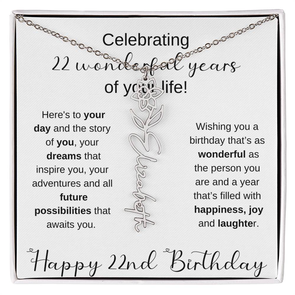 Happy 22nd Birthday | Flower Name Necklace