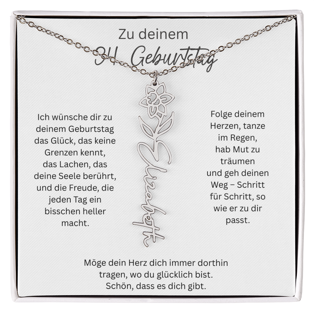 Geburtsblumen Namenskette zum 34 Geburtstag personalisiert Name Kette Gravur Geschenk