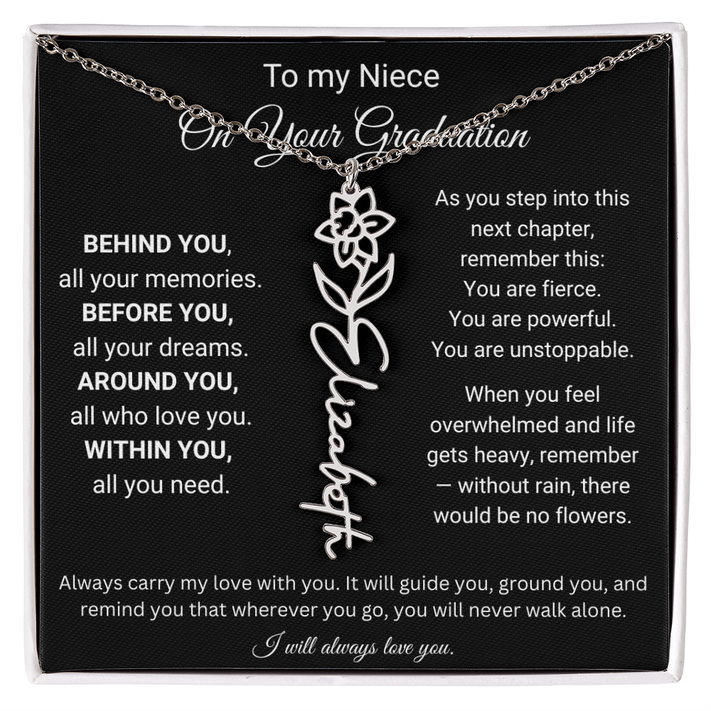 Graduation Birth Flower Name Necklace for Niece