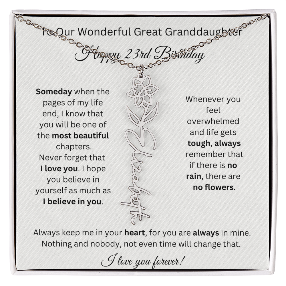 Birthflower Name Necklace To My Great Granddaughter's 23rd Birthday