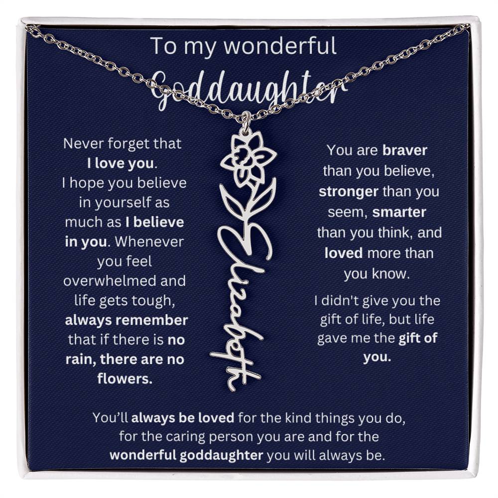 To My Wonderful Goddaughter | You'll Always Be Loved | Flower Name Necklace