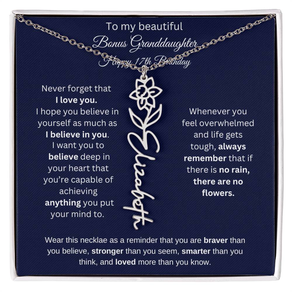 Bonus Granddaughter 17th Birthday | I Love You | Flower Name Necklace