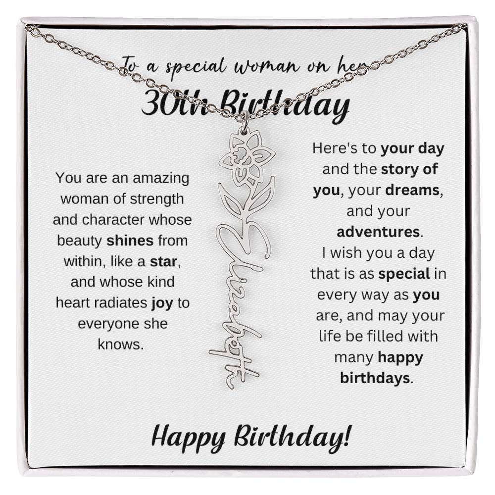 30th Birthday Gift Birthflower Necklace