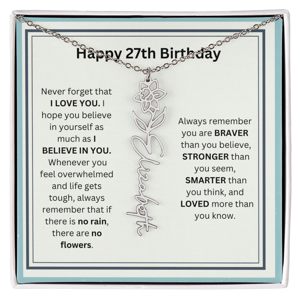 Personalized 27th Birthday Flower Name Necklace Gift